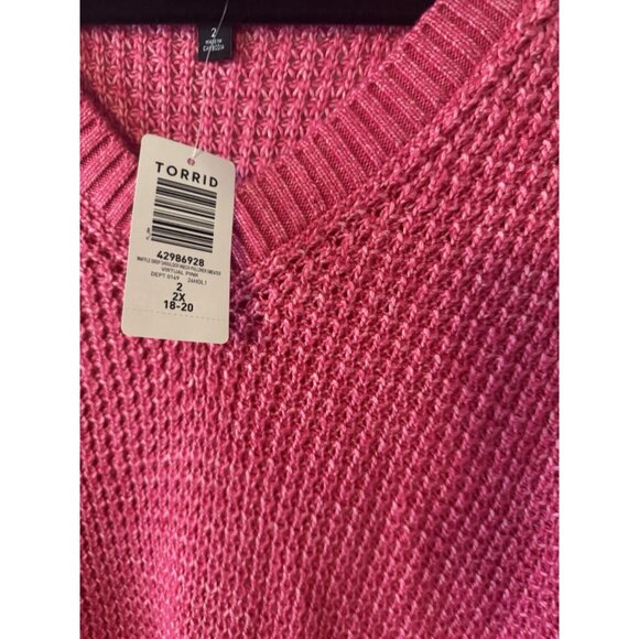 NWT Torrid Sweater Women 2X Pink V Neck Waffle Knit Pullover Drop Shoulder 043 - Picture 4 of 6